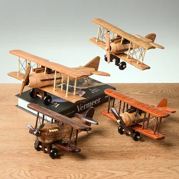 De Epocă Din Lemn De Avion Handmade Model La Scară Ornamente Decor Creativ Desktop Acasă Retro Aeronave Decor Jucărie Cadou De Colectie 7