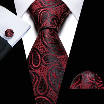 Designer De Mătase Roșu Negru Bărbați Cravată Set Cravata Pătrat De Buzunar Butoni De Nunta Cadou De Afaceri Barry. Wang Ac De Cravată Un Dropship-6069 16