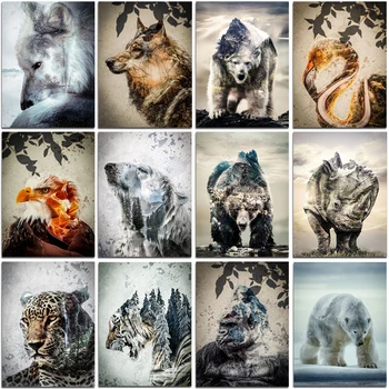 Diamant Pictura Animal Tigru, Leopard, Urs, Vultur, Lup Rhino Broderie Cusatura Cruce 5D Mozaic Autocolante de Perete Decor Acasă 6