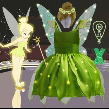 Disney Tinkerbell Costum Led-Rochie de Printesa pentru Fata Cosplay Verde Zână Floare Carnavalul de Crăciun, Ziua de nastere Partid Rochie 3
