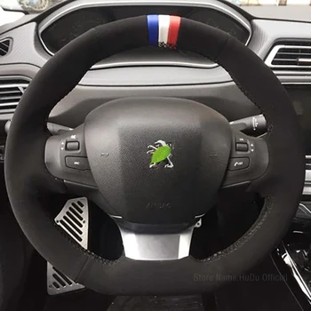 DIY Prindere Acoperire Pentru Peugeot 308 408 508 2016-2022 Precum Negru Alcantara piele de Căprioară Piele de pe Volan, Huse Auto de Interior Accesorii 7