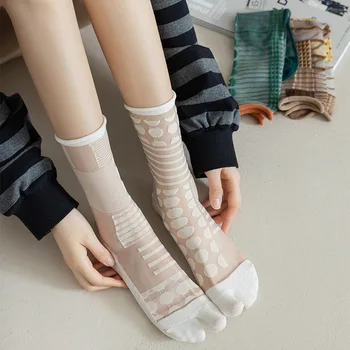 Două Degetele de la picioare Sosete Femei de Vara Ultra-subțire Transparent Cristal Șosete de Mătase Japoneză Stil Vintage Două Degete Elastice Nailon Ciorap Lung 9