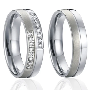 Dragoste Alianțe Culoare Argintie cz căsătorie Cuplu Inele de nunta set pentru bărbați și femei titan cu bijuterii din Oțel Inoxidabil inel 2