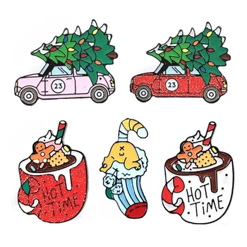 Drăguț De Crăciun Copac Mașină Cana Bomboane Ciorap Brosa Desene Animate De Craciun Email Ace Pentru Femei De Iarnă Pin Rever Insigne Copii Bijuterii Cadou