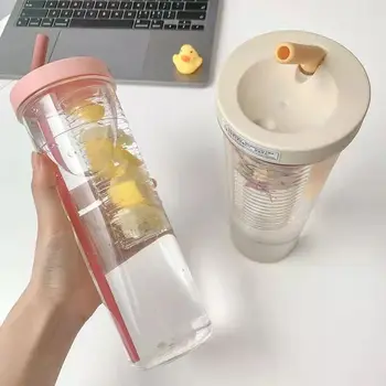 Drăguț Sticla de Apa Pliabil Cu Paie 700ML Sticla de Apa Ceai de Fructe Built-in Cana Filtru Portabil Birou Drinkware în aer liber Agitator 2