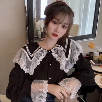 Elegant, Feminin Tricouri Tineri Bluza Femei Lolita Haine Drăguț Frumos Dantelă De Top Bluza Cu Maneca Lunga Cămașă De Moda Coreeană 3