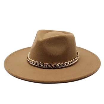 En-gros de Fedora Nou Stil Simțit Pălărie de Top de Jazz Pălărie la Modă Concavă de Sus Europene și Americane Doamnelor Pălărie Mare Streașină Lanț Pălărie de Fetru 12