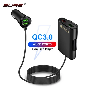 EURS 4 Port USB Încărcător de Mașină cu 1,7 M Cablu de Extensie Bancheta din Spate Priza de Bricheta de 12V Pentru iPhone 12 Xiaomi Interior Parte