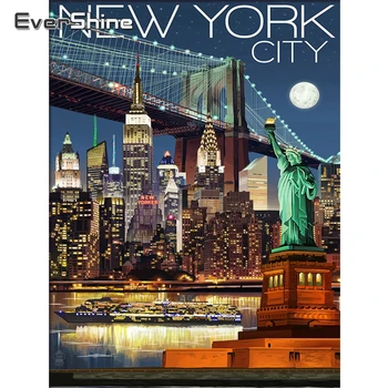 EverShine DIY Diamant Broderie Orașului New York Stras Imagine Diamant Pictura Peisaj cu Acul de Arta Handmade, Hobby 6