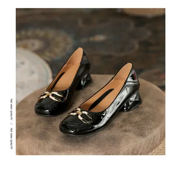 FamtiYaa Confortabile Din Piele Pantofi De Femeie Vară 2022 Tendință Doamnelor Mary Jane Pantofi Lolita Pompe De Lux De Designer Toc 8
