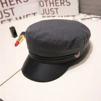 Fashion Unisex din Piele PU Militare Palarie Toamna Marinar Pălării pentru Femei Barbati Negru Gri Flat Top de sex Feminin de Călătorie Cadet Pălăria Căpitan Capac 3