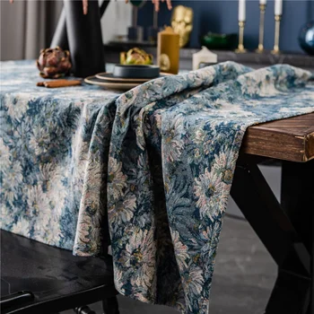 Față de masă Albastru Jacquard tapete Uleiuri Dreptunghiulară pentru Masa nappe de masă Floral Capac de Masă Tafelkleed mantel mesa 1