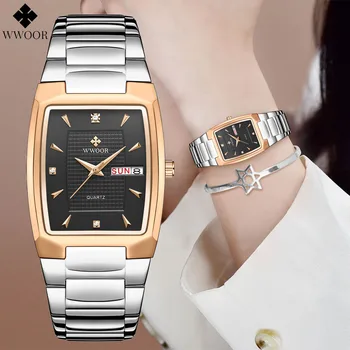 Femei Ceasuri 2021 Ceasuri de Moda WWOOR Top Brand de Lux din Oțel Inoxidabil Pătrat Doamnelor Ceas rezistent la apa Rochie Albă Încheietura Ceas