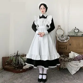 Femei Costum Servitoare Japoneze Uniforme Alb-Negru Anime Rochie Lunga Curtea Franceză Servitoare Rochie Sweet Lolita Rochii De Cosplay Costum 10