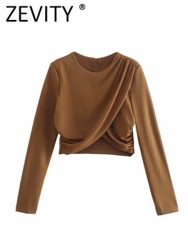 Femei de Moda Asimetric Proiectare Plisate Scurte Tricou Lady Spate cu Fermoar Subțire Bluza Roupas Șic High Street Blusas Topuri LS503