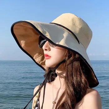 Femei de moda Pălării Panama pentru Femei Largă de Mare Plaja de Refuz Pălării de Soare cu Moda Solid Cozoroc Pălărie de Paie pe Cap de sex Feminin Găleată Pălărie 9