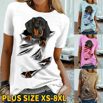 Femei Drăguț Câine Tipărite Pictura Tricouri Rund Gât Pulover 3D Imprimate Fational de sex Feminin Streetwear T-shirt de Vară 2022 7
