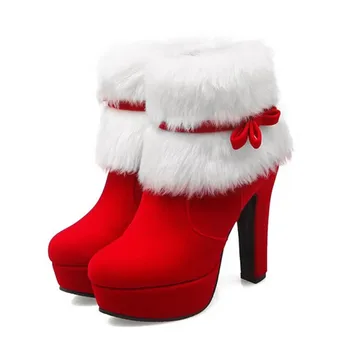 Femei Pantofi Cald Iarna Crăciun Doamna Moș Crăciun Cosplay Pantofi Roșii Glezna Cizme Tocuri Inalte Cizme Scurte 7