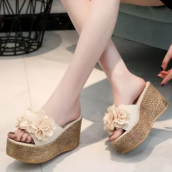 Femei Papuci pentru Femei Fashion 2022 Flori de Vara Uzura Grosime cu talpi de Papuci-Un Cuvânt Wedge Sandale Wedge Sandale Femei