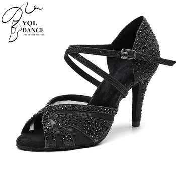 Femeie de Cristal latină dansurile de Bal Pantofi Negru Argintiu Plasă de Dans Salsa Dans Pantofi pentru Fete Perfermace Latino, Pantofi 7