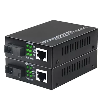 Fiber Optic Media Converter 1000/100Mbps Ethernet RJ45 Modul Single Singură Fibră TX RX SC Port sursă de Alimentare Externă 4