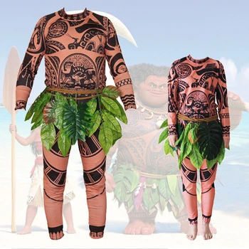 Fierbinte Cosplay, Costume De Halloween Pentru Adulti Barbati Moana Maui Tatuaj Tricouri Pantaloni Fuste De Iarbă Copii Adulți Fata Cosplay Costum 6