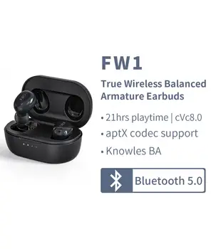 FiiO Renovat FW1 Adevărat HiFi Wireless Pavilioane, de Pompare de Bass, TWS Bluetooth V5.0 Căști cu aptX, 21 de Ore de Redare