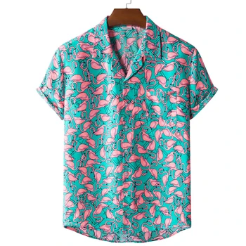 Flamingo Camasi Barbati Maneca Scurta, Imprimare Barbati Casual Camasa Aloha Vacanță Pe Plajă Hawaiiană Camisas Vara Marca Confortabile Camisa