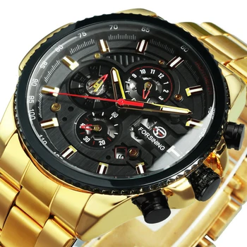 Forsining Sport cuarț Ceas pentru Bărbați Trei Cadrane Militare Mens Ceasuri de Top de Brand de Lux Ceas din Oțel Inoxidabil Noi 5