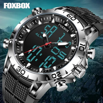 FOXBOX Top Brand de Lux, Ceasuri Sport Digital Dual Display Cuarț Ceas Pentru Bărbați Impermeabil Militar Electronice Cronograf 10