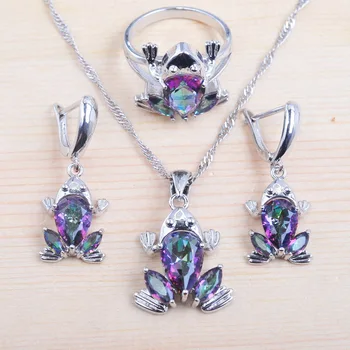 Frog Design de Nunta pentru Femei Seturi de Bijuterii Cristal de Zirconiu Argint Culoare Inel Colier Și Cercei Set QZ0320 7