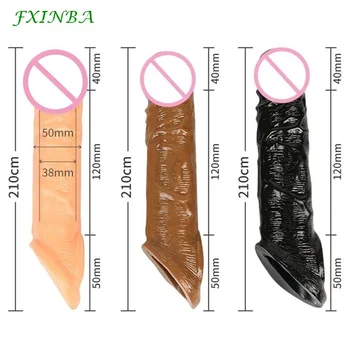 FXINBA 21cm Realist Penis Sleeve Extender Mare Reutilizabile Penis Prezervativ Întârziere de Silicon Prelungirea Jucărie Sexuală pentru Bărbați Penis Enlarger