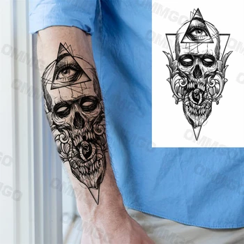 Geometrice 3D Skull Ochi Tatuaje Temporare Pentru Bărbați Leu Adult Coroana Tigru Tatuaj Fals de Unică folosință Corpul Pictura Arta Tatuaje Autocolant 6