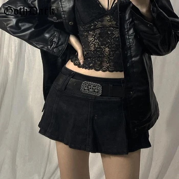 Goth Întuneric Mall Gotic, Grunge Negru Denim Fuste Mini Punk E-Fata Y2k Femei Albe Micro Fusta Plisata Cu Talie Înaltă Sexy Streetwear 9