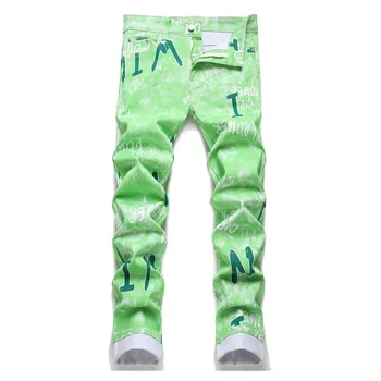 Hip Hop Streetwear Imprimate Casual, Blugi, Pantaloni De Bumbac Verde Harakuju Pantaloni Din Denim Pentru Bărbați High Street