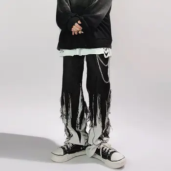 HOUZHOU Hip Hop Blugi Pantaloni Barbati Negru Denim Pantaloni sex Masculin Direct Japoneză Streetwear Hippie Liber Casual Darkwear Mozaic 2