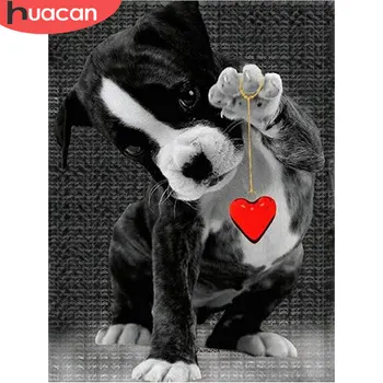 HUACAN 5d Diamant Pictura Câine Mozaic Inima Plină Pătrat/Diamant Rotund Broderie Cusatura Cruce Animale de Perete de Arta obiecte de Artizanat 12