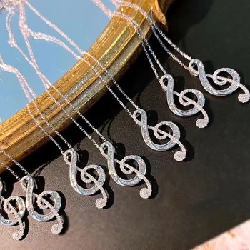 Huitan Romantic Notație Muzicală în Formă de Pandantiv Colier pentru Femei Unice de Nunta Accesorii Strălucitoare Cubic Zirconia Bijuterii 12