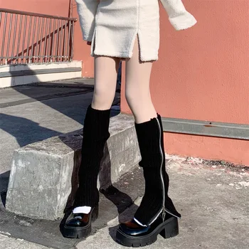 Iarna Noi Tricot Încălzit de Picior cu Fermoar Șosete Cald Fată Șosete până la Genunchi Vițel Stil Harajuku Gramada Șosete Gotic Cosplay Lolita Ciorap 16