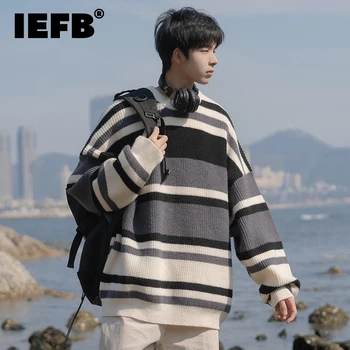 IEFB Gât Rotund Pulover cu Dungi 2023 coreeană de Moda Casual Toamna Iarna Pulover de Culoare de Contrast Simplu Temperament 9A6331 16