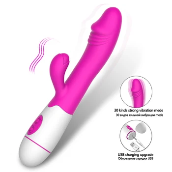 Iepure Dildo-uri, Vibratoare pentru Femei Dual Vibration USB de Încărcare Vagin, Clitoris Masaj punctul G Vibratoare Jucarii Sexuale Pentru Adulți