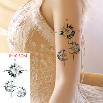 Impermeabil Tatuaj Temporar Autocolant Luna Steaua Compass Rose Floare Cool Body Art Flash Tatuaj Tatuaj Fals pentru Femei Barbati 4