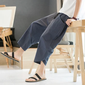 Japoneze Talie Elastic pentru Bărbați Lenjerie de pat din Bumbac Pantaloni de sex Masculin de Vară Pierde Respirabil Culoare Solidă Lenjerie de Fitness Streetwear Plus Dimensiune 5XL 2