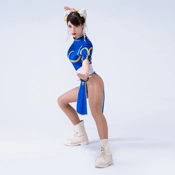 Jocuri Chun Li Cosplay, Costume Petrecere De Halloween Sutorito Faita Albastru Cheongsam Dressup Centura Articole De Acoperit Capul Cu Femei Fete Haine 10