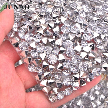 JUNAO SS38 8mm Sclipici Clar Adeziv Stras Mesh Trim Mare Cristal de Argint Aplicatiile Strass Material Panglică Sac de Bijuterii Meserii