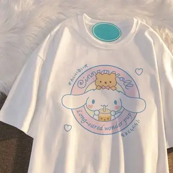 Kawaii Sanrioed Haine Cinnamoroll Melodia Mea Cu Maneci Scurte T-Shirt Îmbrăcăminte Drăguț Fete De Vară Liber De Moda All-Meci Fete Cadou