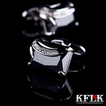 KFLK de Lux butoni camasa pentru barbati Cadouri de Brand butonul Negru butoni de Cristal de Înaltă Calitate abotoaduras Bijuterii 5