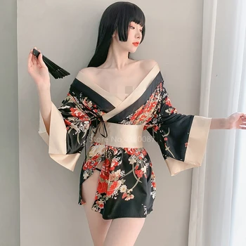 Kimono japonez Rochie Cardigan pentru Femei Sexy Print Floral Yukata Asiatice Obi Sleepwear Tradiționale Geisha Halat de Haine de Epocă 8