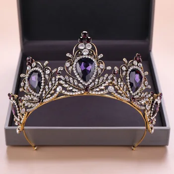 KMVEXO 2019 Nou stil Baroc Cristal Violet Tiara Coroana Par Mireasa, Accesorii Mirese, Coronite de Mireasa Diadema Printesa Regina Diadema 11