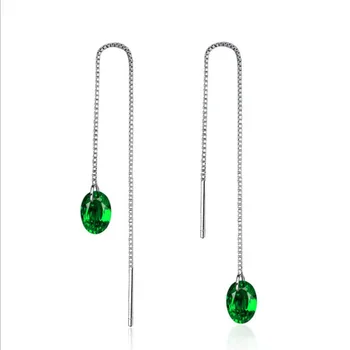 KOFSAC Simplu Moda Verde Zircon Picătură Cercei Ureche Linie de Bijuterii Argint 925 Cercei Pentru Femei Accesorii Doamna Cadouri